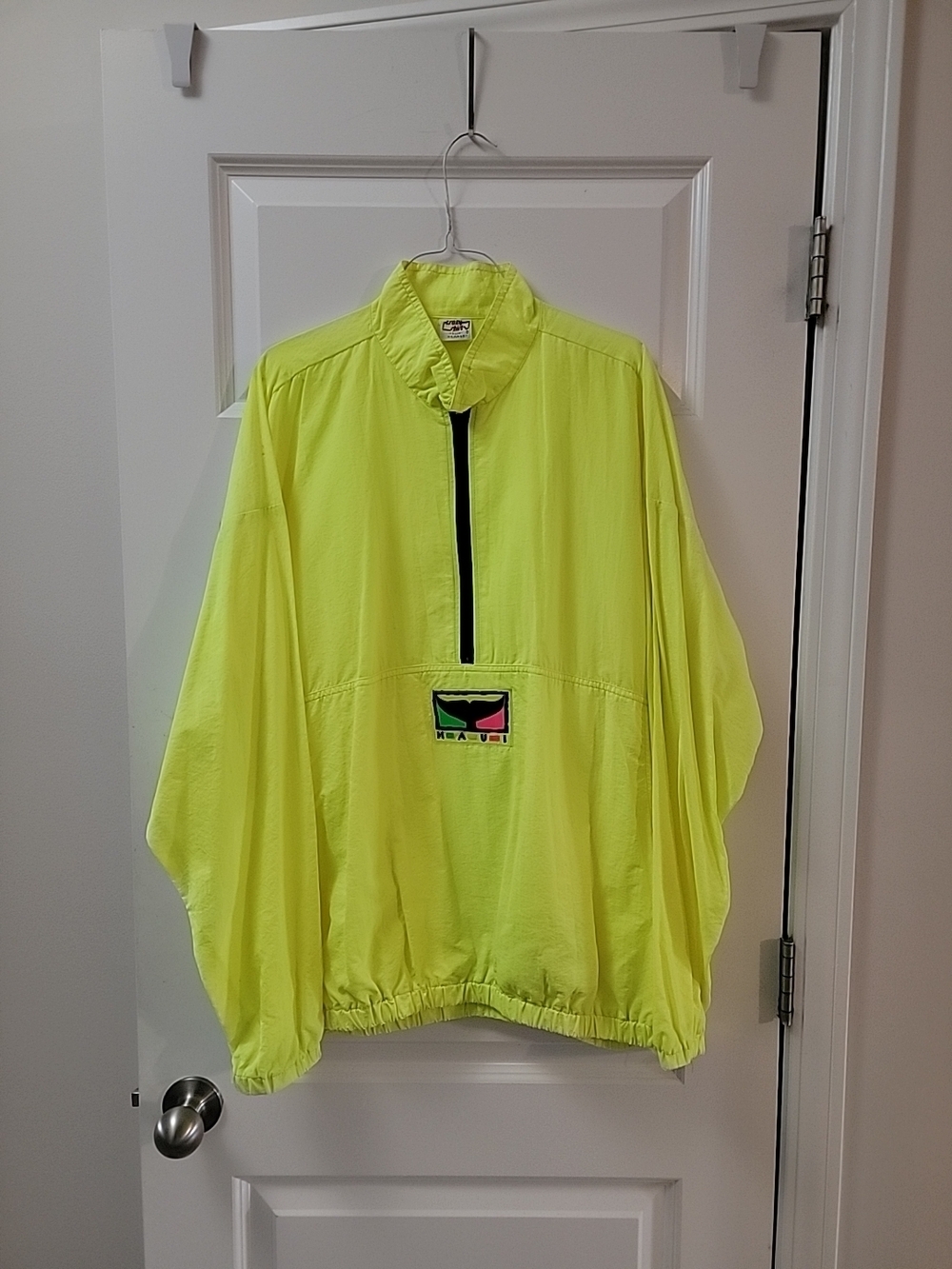 VTG Crazy Shirt Hawaii Neon Yellow Half Zip Windbreaker Nylon Pullover Men XL